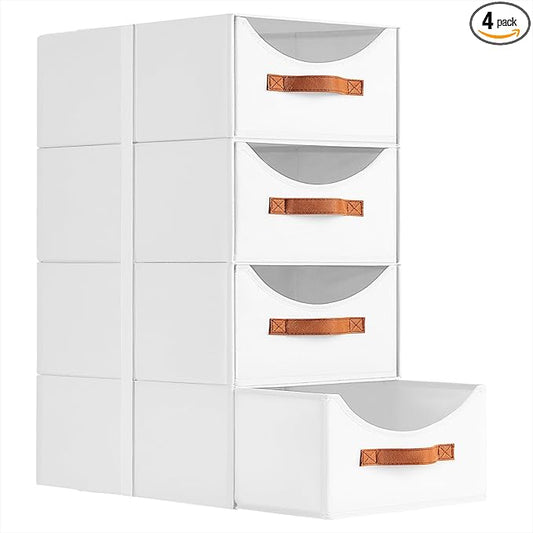 Closet Organizers and Storage, Large Stackable Storage Bins with Drawer, White