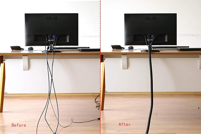 Alex Tech 20ft - 1.5 inch Cord Protector Wire Loom Tubing Cable Sleeve Split Sleeving for USB Cable Power Cord Audio Video Cable - Protect Cat from Chewing Cords - Black