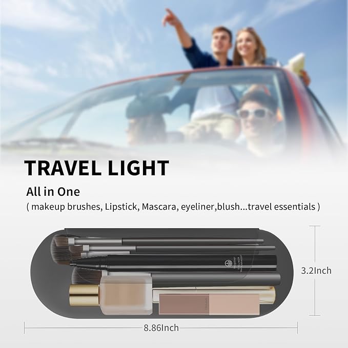 AGIKET Silicone Makeup Brush Holder Travel Cosmetic Bag：Soft Portable Cosmetic Face Brushes Holder with Upgrade Anti-Fall Out Magnetic Closure, Large Travel Makeup Brush Case - Grey