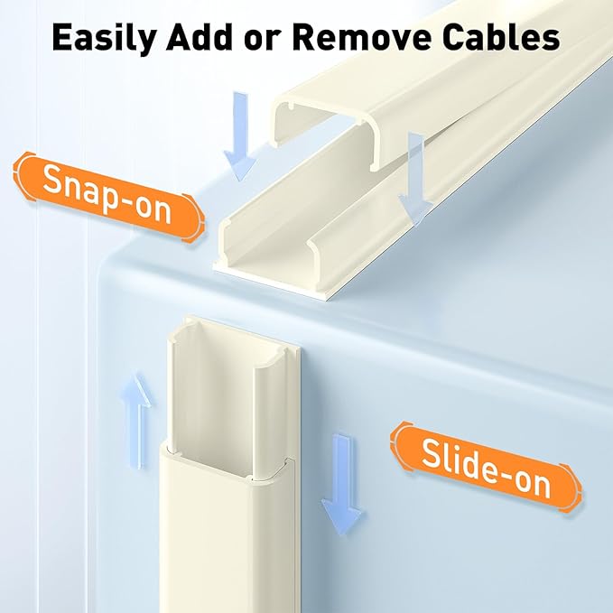 Delamu Cord Hider, 142in Cable Hider, Cord Covers for 2-3 Wires on Wall, Wire Covers for Cords, Wire Hiders for TV on Wall, Easier Setup Cable Cover Cable Management, W0.94 H0.47in, Beige