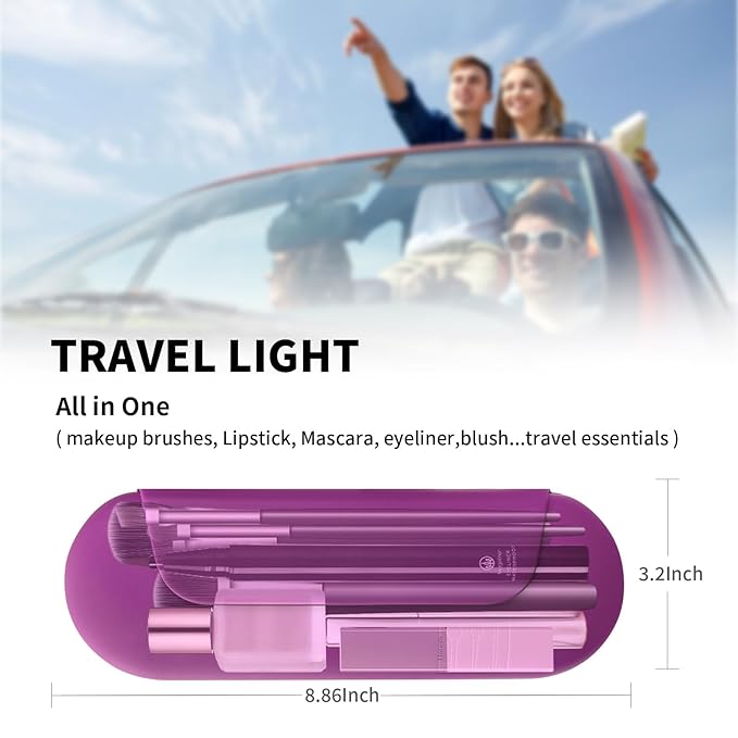 AGIKET Silicone Makeup Brush Holder Travel Cosmetic Bag：Soft Portable Cosmetic Face Brushes Holder with Upgrade Anti-Fall Out Magnetic Closure, Large Travel Makeup Brush Case - Bright Pink