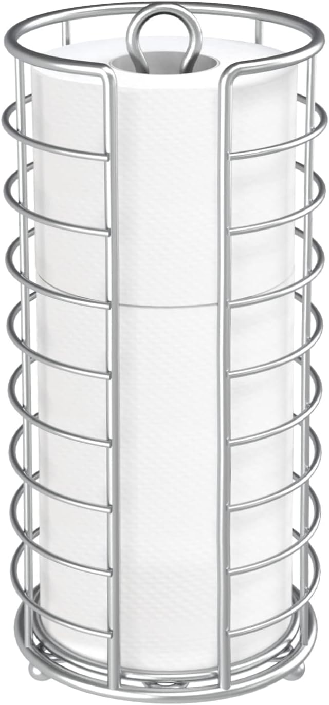 Toilet Paper Holder Stand, Freestanding Bathroom Toilet Paper Organizer, 3 Mega Roll Toilet Paper Holder for Under Sink, Vanity, Cabinet Shelf (Silver)