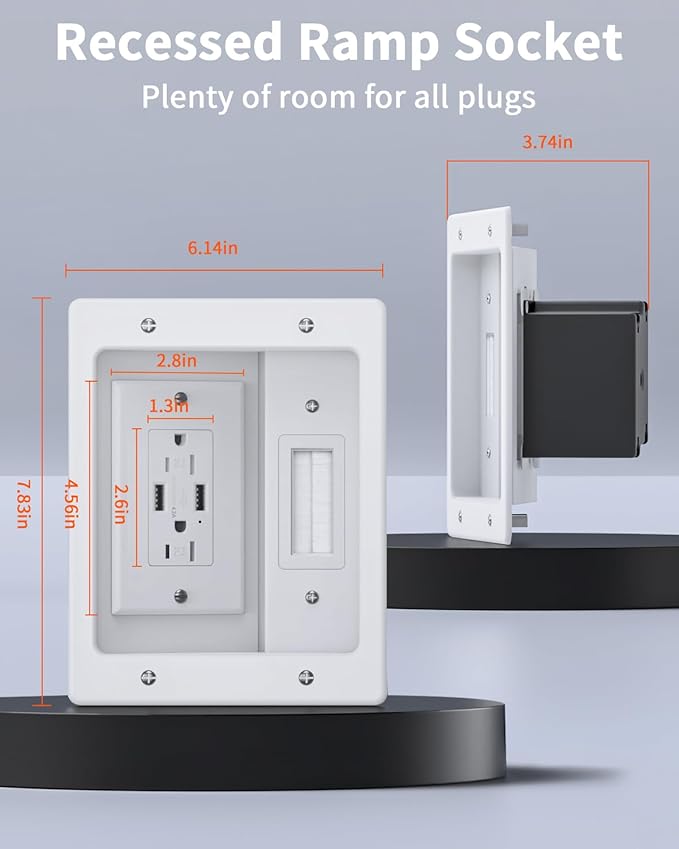 ELECPOW Cord Hider Wall with Dual AC Outlets & Dual USB-A Ports, in Wall Cable Management Kit for Wall Mounted TV,Recessed Outlet with TV Wire Hider for Power Cables & Low Voltage Wires