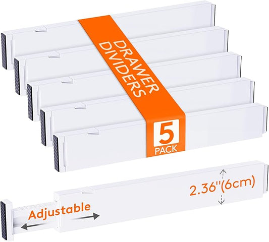 5 Pack 2.36" High Drawer Dividers 40-56cm/16-22 Adjustable Drawer Organizer