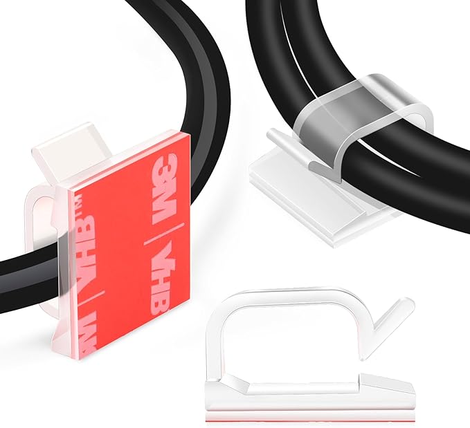 XHF 3/4” Adhesive Cable Wire Clips Clear 120PCS, Outdoor Christmas Light Clips, Cable Staples Cable Management Wire Organizer Cord Holder for Under Desk, Car, Wall, TV PC Ethernet