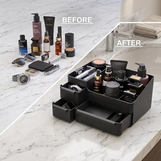 Mens Bathroom Organizer for Cologne, Perfume Stand with Drawers