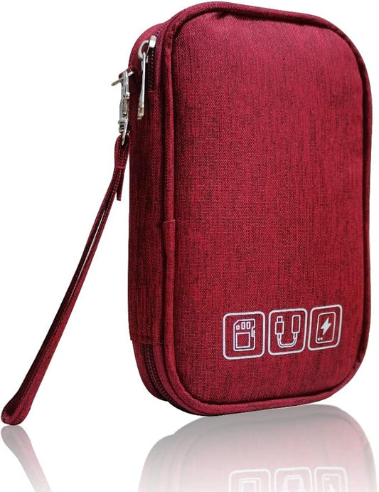 Electronic Organizer Bag Cable Organizer Travel Cord Organizer Case Pouch, Red