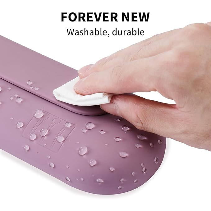 AGIKET 2 IN 1 Silicone Makeup Brush Holder with Beauty Make Up Sponge Holder Case：Soft Portable Cosmetic Face Brushes Holder with Upgrade Anti-Fall Out Magnetic Closure - Light Purple