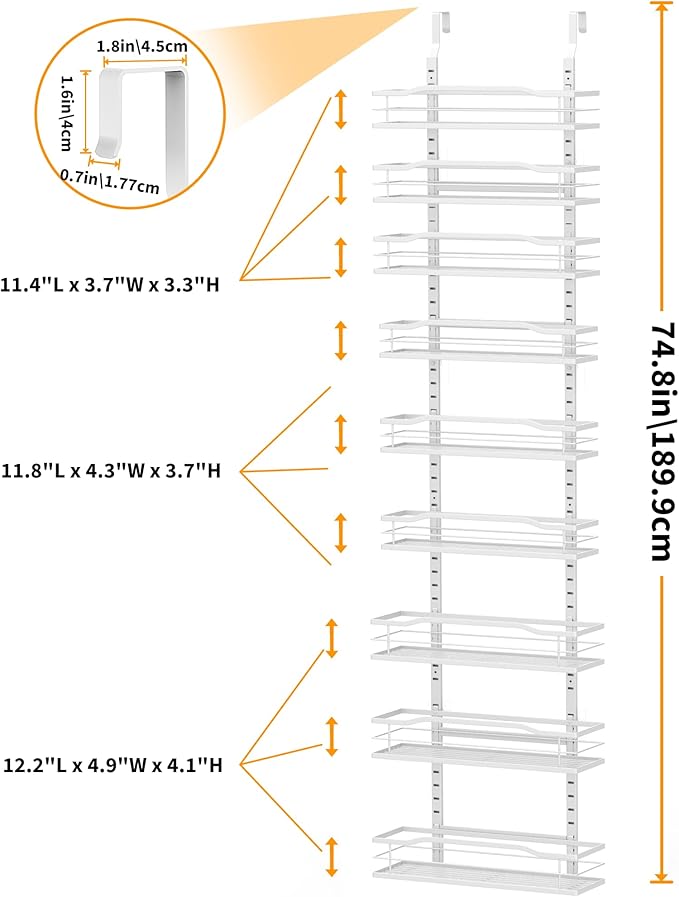 White Narrow 9-Tier Over The Door Pantry Organizer