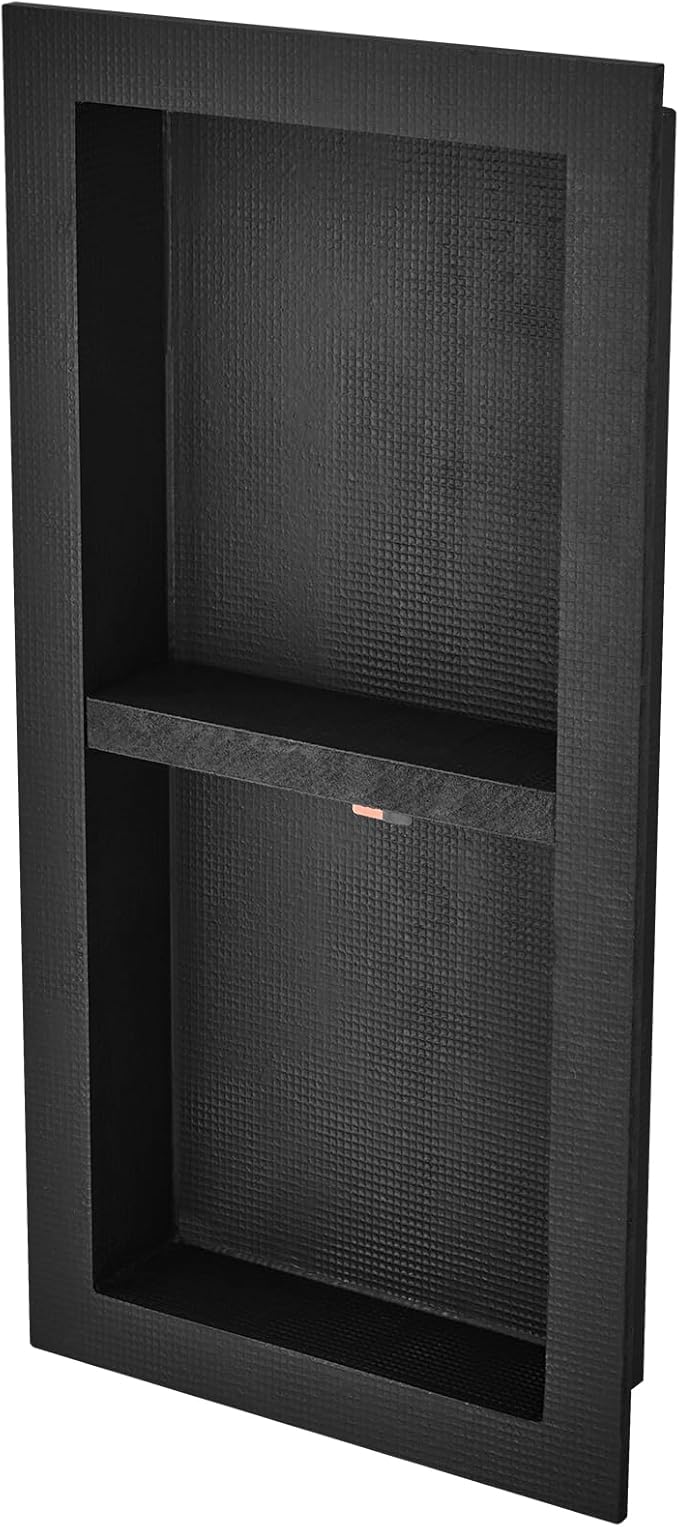 VEVOR Shower Niche Ready for Tile 16" x 32", Double Shelf Organizer, Square Corners Wall-inserted Niche Recessed, Sealed Protection Modern Soap Storage Niche for Shower Bathroom, Black