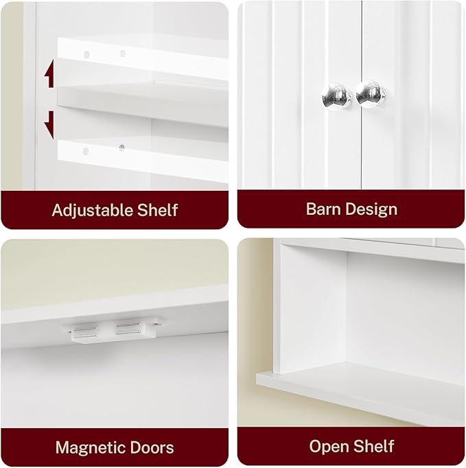 TEENFON Medicine Cabinet with Adjustable Shelves and Towel Rack, Wall Mounted Bathroom Cabinet Over the Toilet Storage for Bathroom, Living Room, White