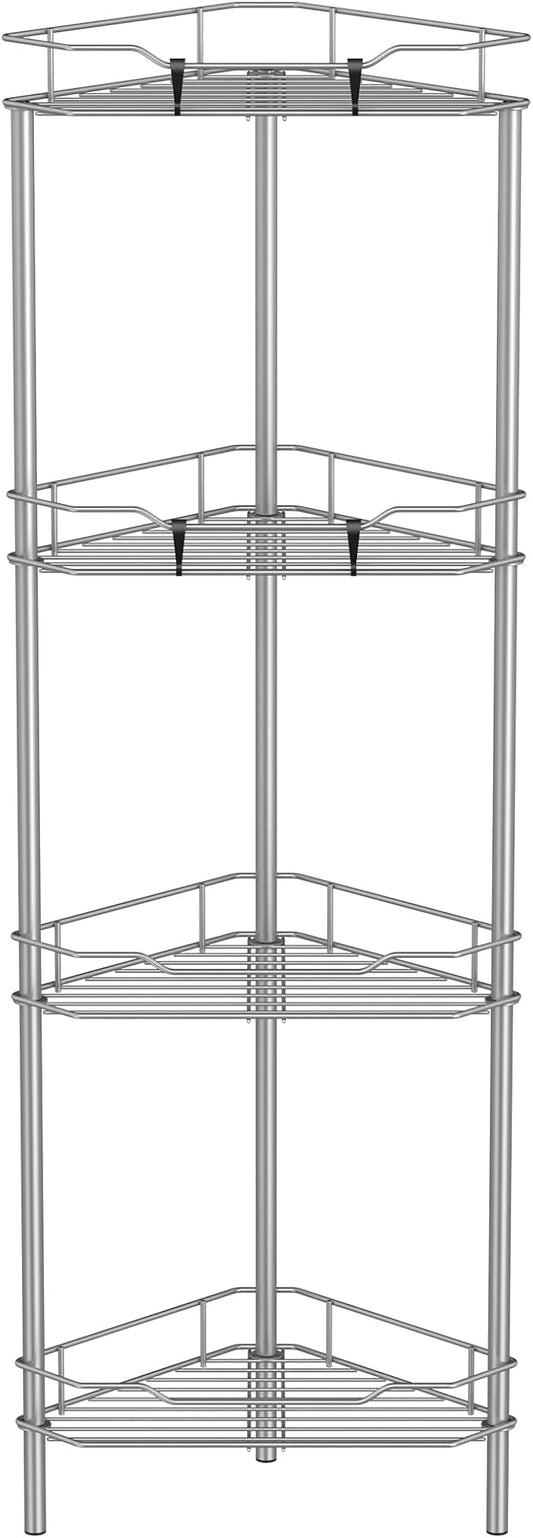 4 Tier Floor Standing Corner Shower Caddy Organizer Shelf with Hooks, Gray