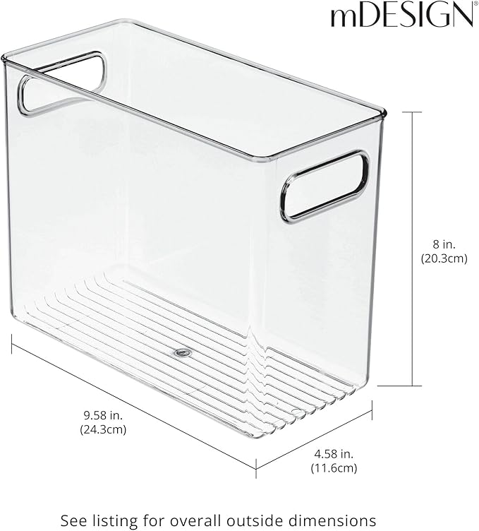 mDesign Plastic Tall Food Storage Organization Container Bin with Handles for Kitchen, Pantry, Cabinet, Fridge/Freezer, Countertop - Organizer for Snacks/Appliances, Ligne Collection, 8 Pack, Clear