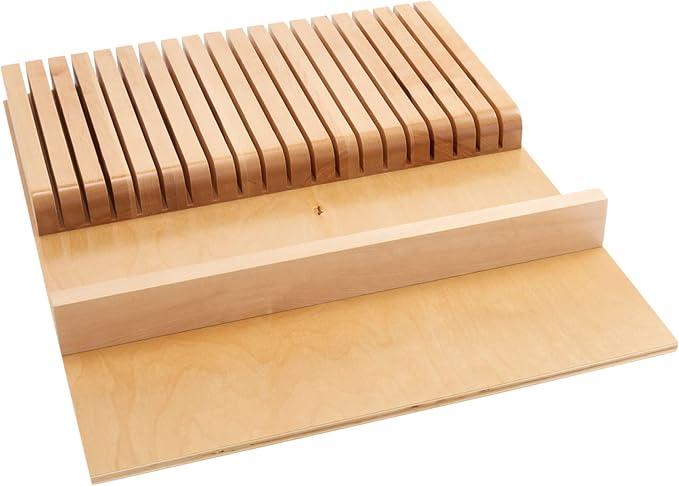 Rev-A-Shelf Trim To Fit Knife Block Drawer Organizer with Silverware Storage Holder for Kitchen Utensils, 19 Slot Cutlery Tray Insert, Wood, 4WKB-1