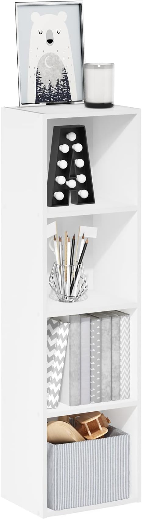 Furinno PASIR Book Shelf, 4-Tier Modern Bookshelf, White