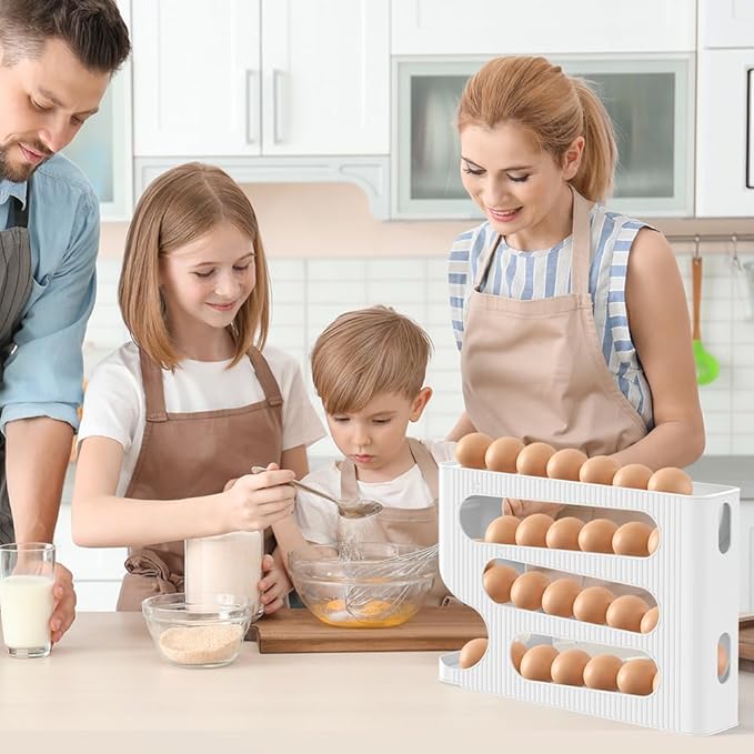 Sotfamily Egg Holder for Fridge, Automatic Rolling Egg Dispenser for Refrigerator, Countertop, Kitchen - Space-saving Egg Roller/Organizer/Storage/Container/Tray - 2 Packs for 56 Large Size Eggs