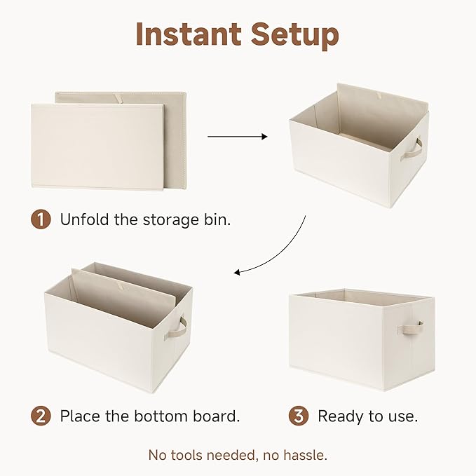 StorageWorks Fabric Closet Organizers and Storage Bin, Foldable Shelf Baskets for Organization and Storage, Beige, 3-Pack, Extra Large