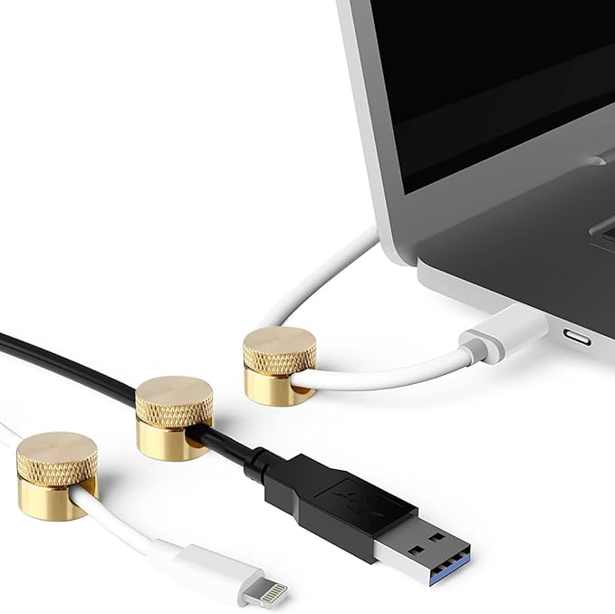 3PCS Premium Cord Holder for Nightstand, Computer Cord Organizer for Desk, Appliance Cord Organizers, Stick-On Cable Clip for Charger, Laptop, USB, Headphones, Wire Management Set, Gold