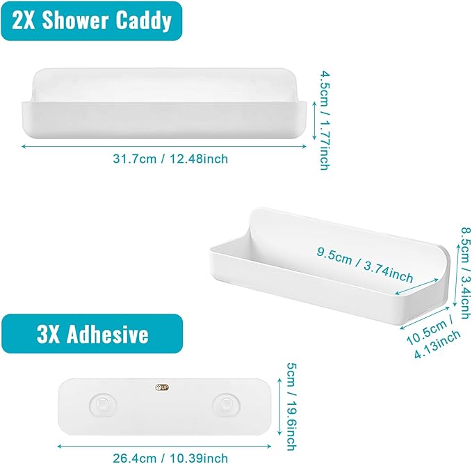 CGBE 2-Pack Acrylic Shower Shelves, Large Capacity Adhesive Shower Shelf, No Drilling Adhesive Bathroom Shelf with Drain Holes,Clear Wall Mount Organizer for Bathroom Storage