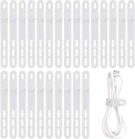 25 Pcs Silicone Cable Ties, Cable Ties Reusable, White