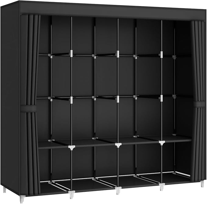 MOGELAFOO Portable Closet Wardrobe, 67-Inch Clothes Organizer with 4 Hanging Rods and 8 Shelves, Non-Woven Fabric Cover, Large Capacity Storage for Bedroom and Living Room, Black