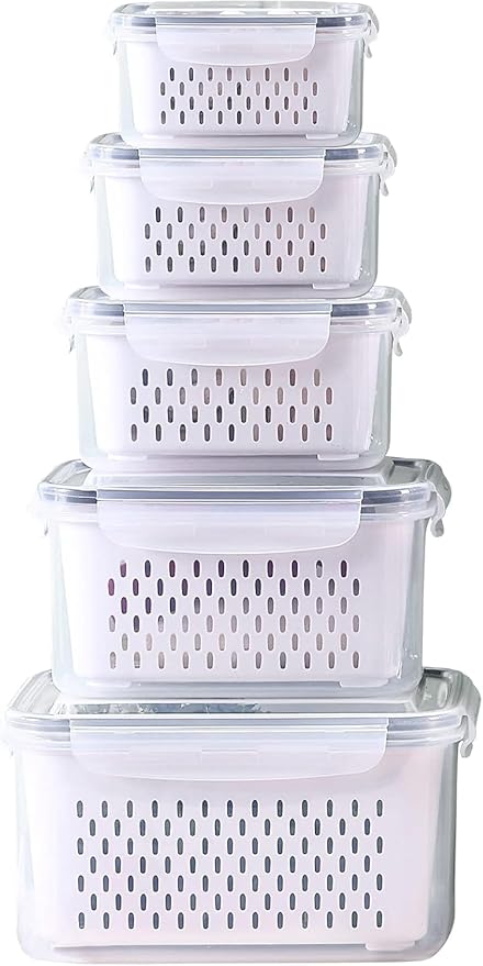 Large Fridge Food Storage Container Set with Lids with Strainer
