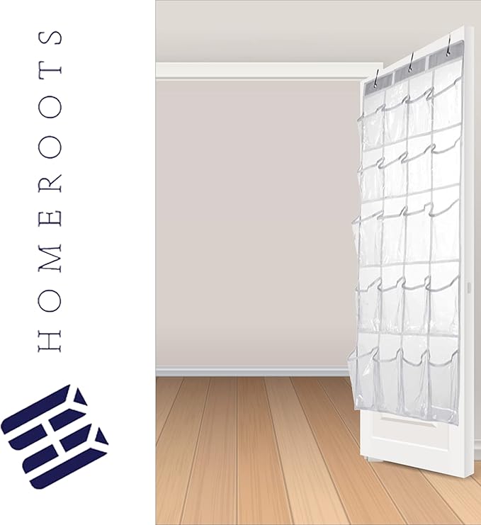 HomeRoots 2 Pack Minimalist Clear Over the Door Organizer with 20 Pockets, Over Door Organizer for Pantry, Bathroom, Closet Storage Door Organizer for Shoes and Toys