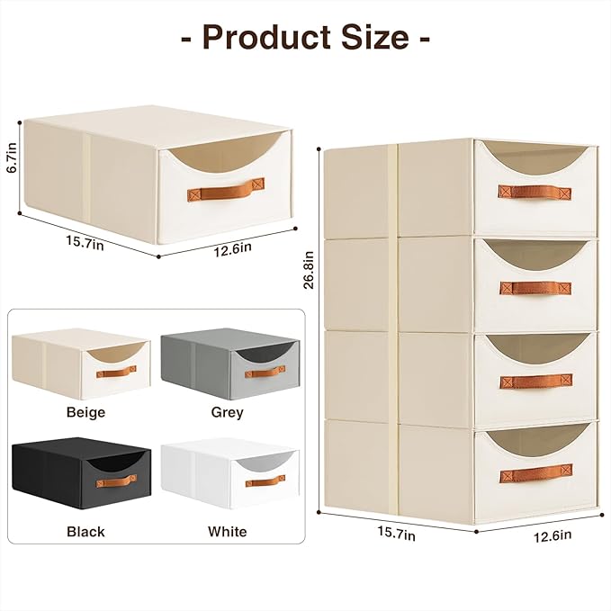 Homsorout Large Closet Storage Bins with Drawer, Fabric Bins for Organization, Collapsible Storage Drawers Organizer for Bedroom, Living Room, 8 Pack, Beige