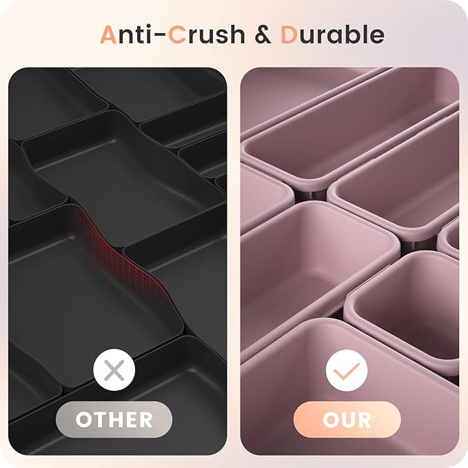A-LuGei 【Military Grade】 Drawer Organizer, 【𝟱𝗦𝗶𝘇𝗲】 Makeup organizer, 【Holds 177 Items】 Bathroom Organizers and Storage, Organization and Storage, Desk Drawer Organizer for Vanity (Lilac)