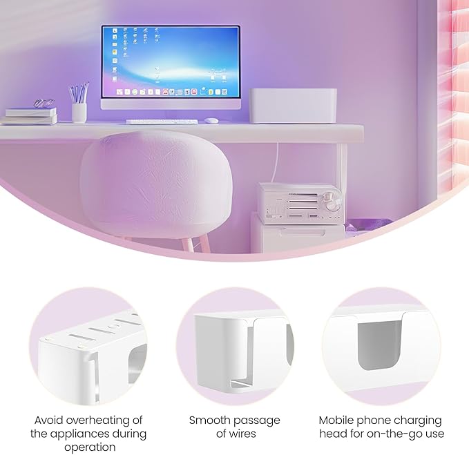 2 Pack Cable Management Box, Stylish Cable Box with Cord Organizer for Desk