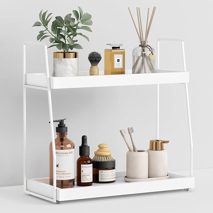 White 2 Tier Bathroom Organizer Countertop