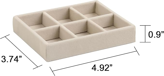 Frebeauty Small Jewelry Tray Set,Stackable Velvet Jewelry Organizer Tray,Mini Jewelry Drawer Organizer,Drawer Inserts,4.92 x 3.74 x 0.9 Inches,Earring Organizer for Women(Set 4,Beige)