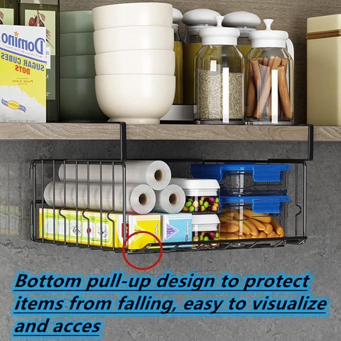 Under Shelf Basket Storage 2Pack, 11.8in Metal Under Cabinet Shelf