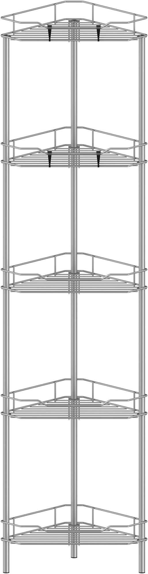 5 Tier Floor Standing Corner Shower Caddy Organizer Shelf with Hooks, Gray