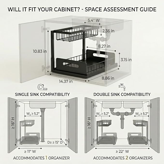 Sturdy Metal Under Sink Organizer 2 Tier
