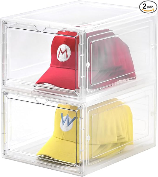 2 Pack Hat Organizer Box，Clear Storage Box