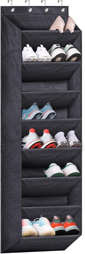 SLEEPING LAMB Over The Door Shoe Organizer for Closet with Large Deep Pockets, Narrow Shoe Rack for Door Hanging Boots Storage, Black