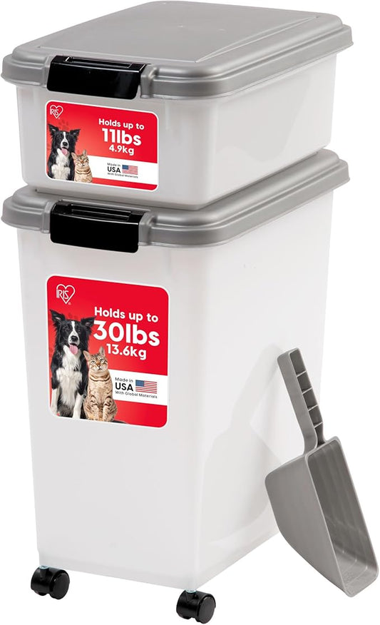 USA 30 lbs & 11 lbs Combo Airtight Dog Food Storage Container, Silver