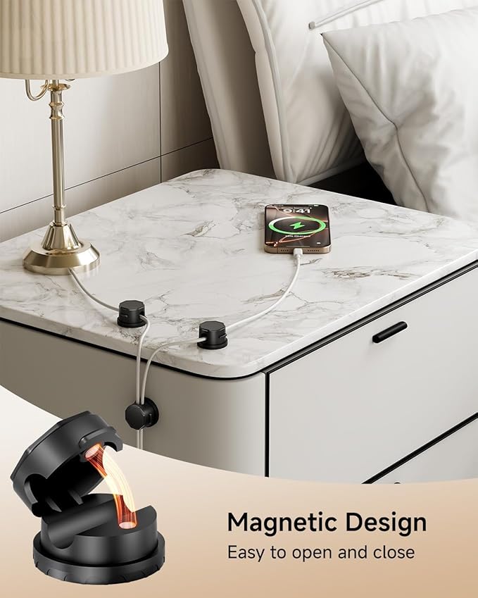 Cord Organizer Holder, 360° Rotatable Magnetic Cable Clips, Strong Adhesive Cable Management Desk Accessories, Adjustable Wire Organizer Hide Cords Neatly for Nightstand/Home/Kitchen/Office/Car