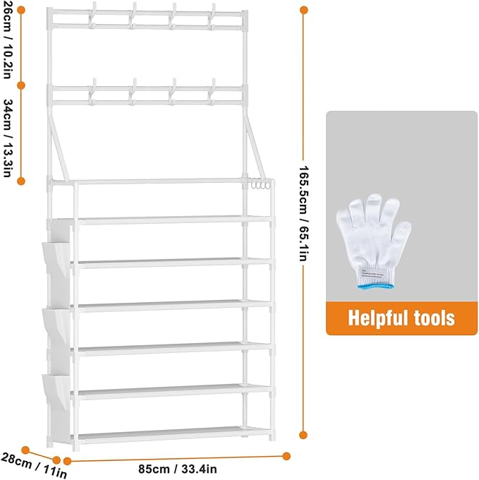 OYREL Shoe Rack 6 Tier Shoes Organizer 24-30 Pairs Shoe Racks for Closet Front Door Entrance Large Capacity Space Saving Shoe Storage Organizer with Multifunctional 5 Hooks and Side Pocket