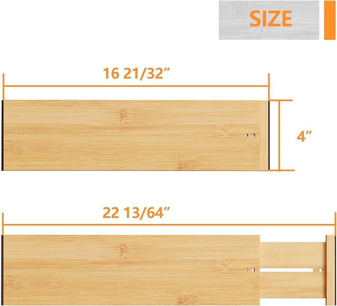 4" High Drawer Dividers Bamboo Separators Organization Expandable Organizers