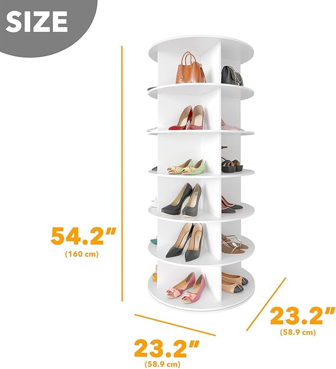 6 Tier Rotating Shoe Rack Tower, Spinning Shoe Display Lazy Susan, 6-Tier White
