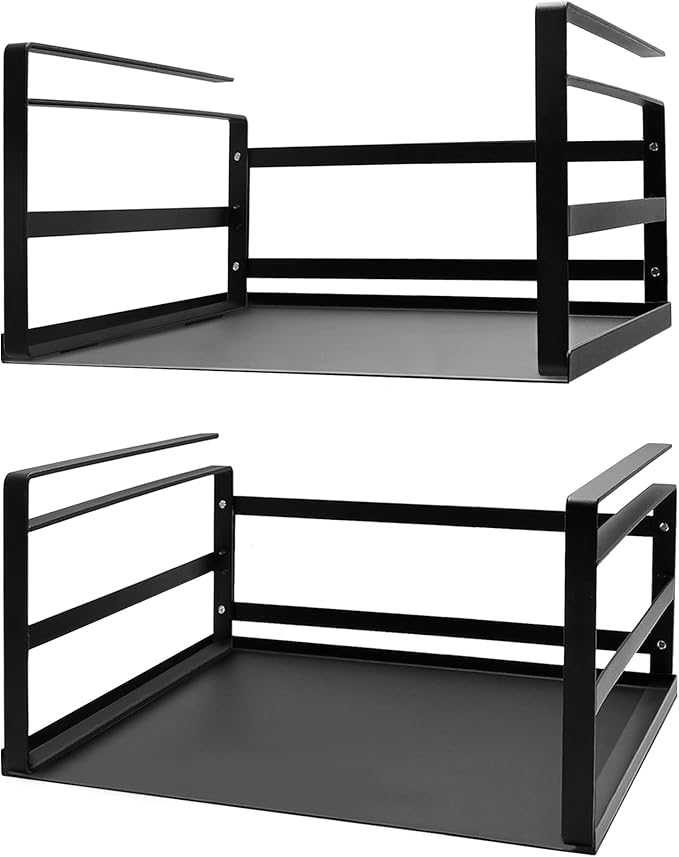Nxconsu 2 Pack Heavy Duty Under Cabinet Organizer, Slide-Under Shelf Basket Storage with Solid Metal Bottom, Hanging Pantry Shelf for Kitchen Cupboard Bookshelf Closet, Holds 30 lbs, Black, 13.38"