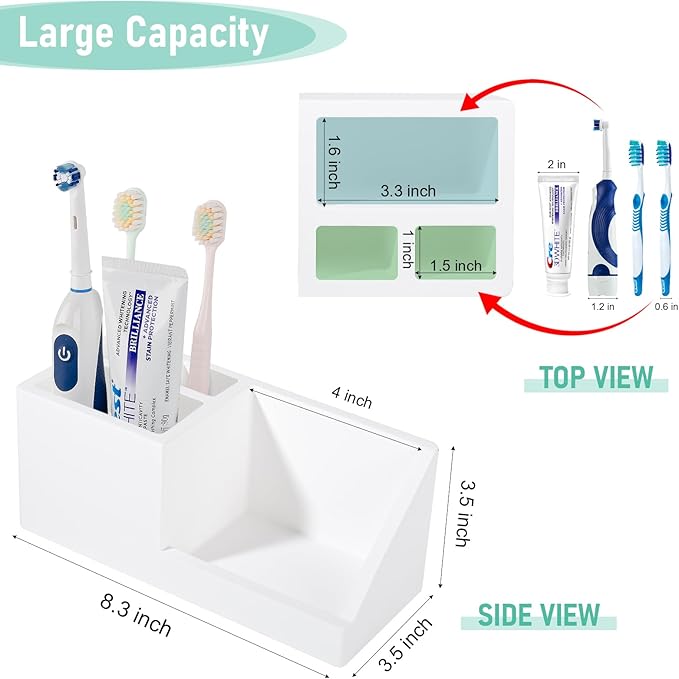 Diatomite Toothbrush Holders for Bathrooms, Quick Dry Electric Tooth Brush and Toothpaste Organizer Bathroom Accessories for Countertop, Vanity, Sink - White