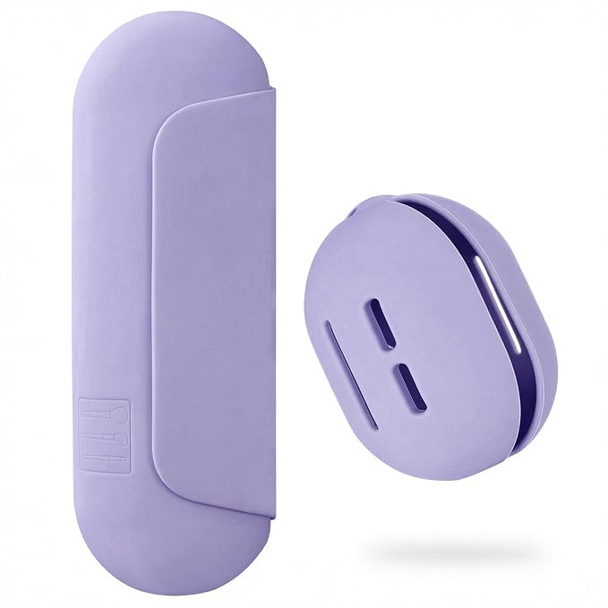 AGIKET 2 IN 1 Silicone Makeup Brush Holder with Beauty Make Up Sponge Holder Case：Soft Portable Cosmetic Face Brushes Holder with Upgrade Anti-Fall Out Magnetic Closure - Purple