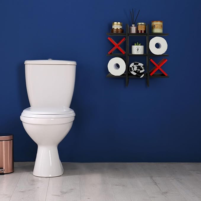 Weysat Tic Tac Toe Toilet Paper Holder Stand Bathroom Wall Decor Rustic Wooden Hanging Storage Freestanding Wall Mounted Shelves Decor for Toilet Tissue Farmhouse