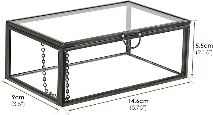 HighFree Vintage Glass Box with Lid - Clear Jewelry Glass Display Box Keepsake Box - Home Decor Decorative Box for Trinket Rings Bracelet (Black, Small)