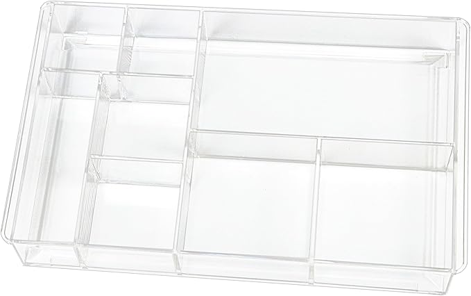 8-Section Clear Drawer Organizer, Large Acrylic Drawer Divider Tray for Desk