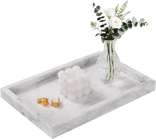 Marble Bathroom Tray for Countertop & Home Decor, White