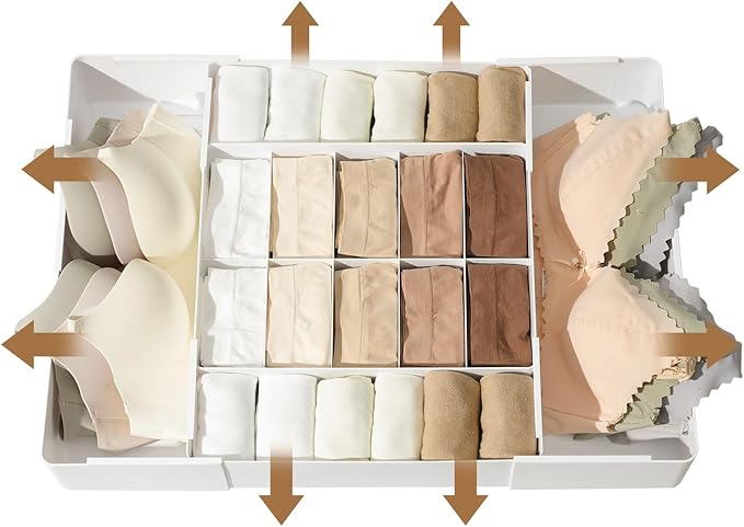 Expandable Drawer Organizer, 14-Grid Storage Box for Underwear, Bras, Socks